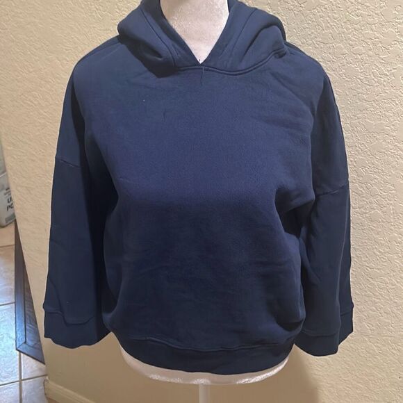Warm Women's XS Bell Sleeve Hoodie Sweatshirt Solid Blue Elevated Basic Simple - Picture 1 of 13